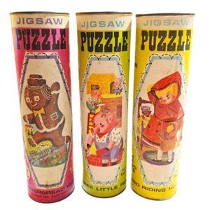 Vintage 1960s HG Gilmar Whitman Canister 3 Puzzles Red Riding Hood 3Little Pigs+